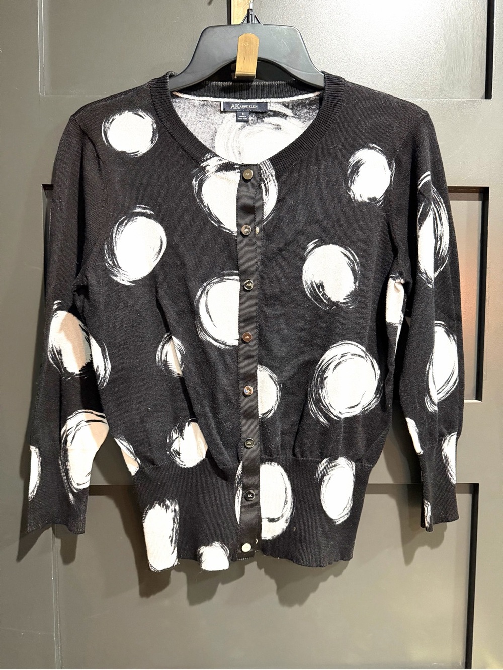 Anne Klein Men’s Black and White Patterned Button Cardigan Sweater